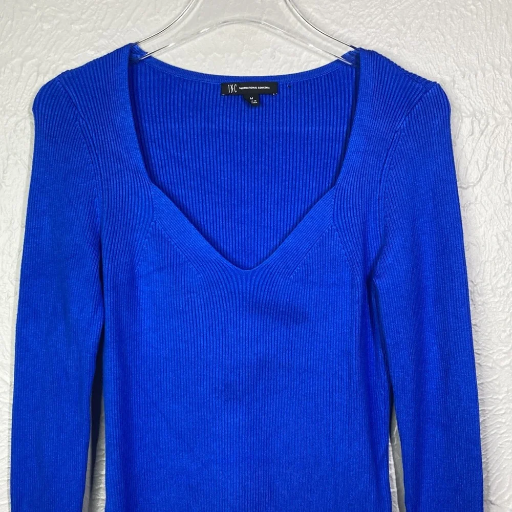 NWT Inc International Concepts Blue Ribbed Long-Sleeve Sweater Size Medi… - Picture 6 of 9
